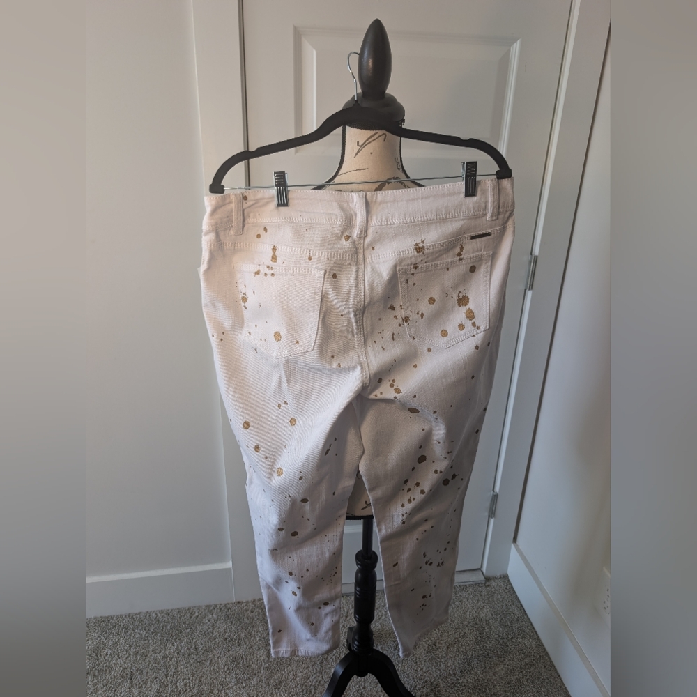 New!! Soho White Metallic Gold Splatter Jeans Size 16 - Picture 4 of 8